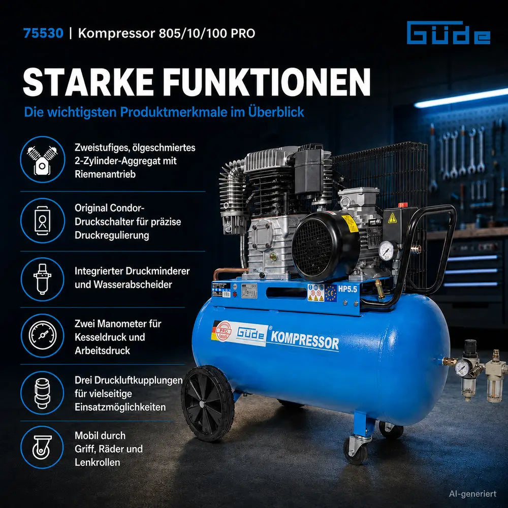 Kompresor 100 l, 10 bar, 805 l/min, PRO – slika 11